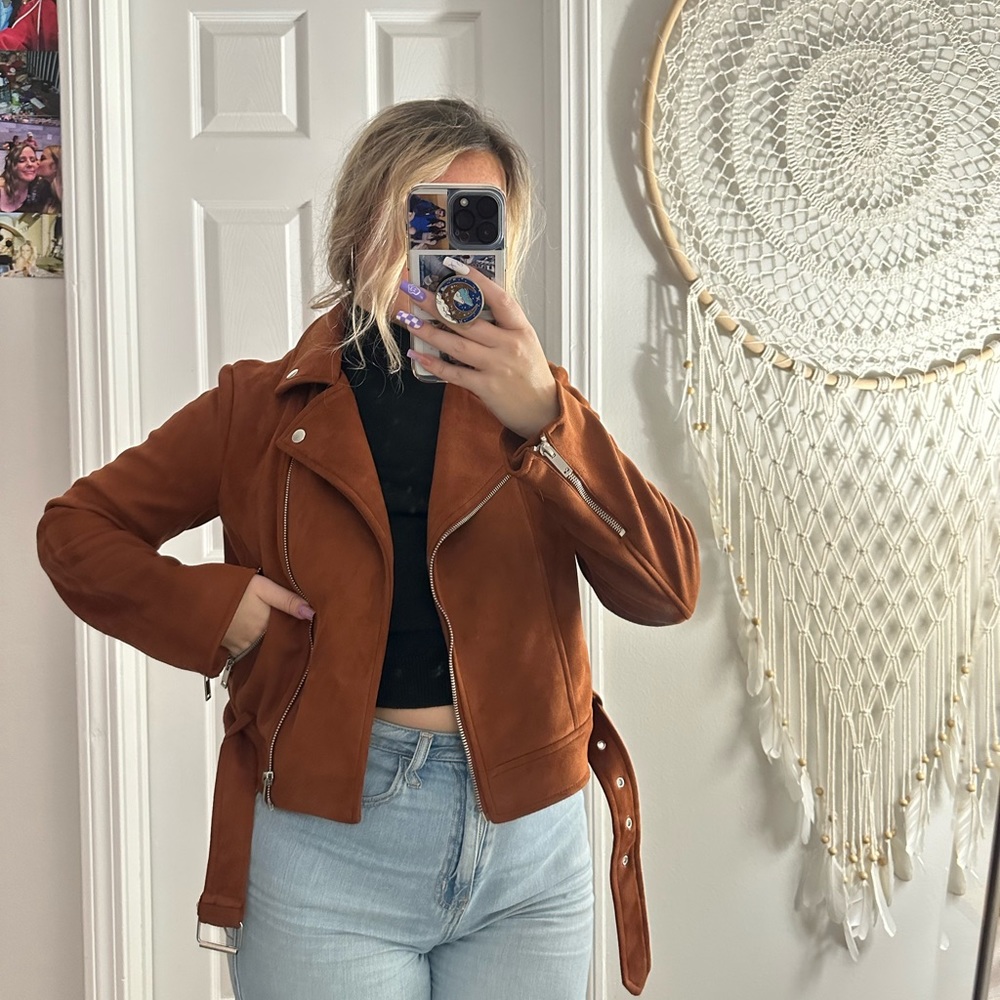 Suede Orange Motorcycle Jacket